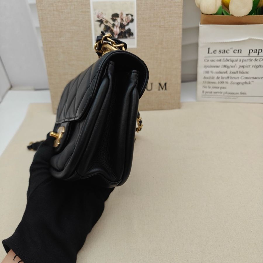 Chanel 香奈兒 黑金粗鏈條手柄馬鞍包單肩包斜挎包 芯片款-4