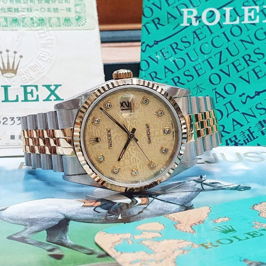 【大眾名錶】ROLEX 勞力士16233 Datejust 蠔式日誌 新包台 金色十鑽紀念面盤 電腦面盤 錶耳無孔 台灣AD 錶徑36mm 大眾名錶G361-4