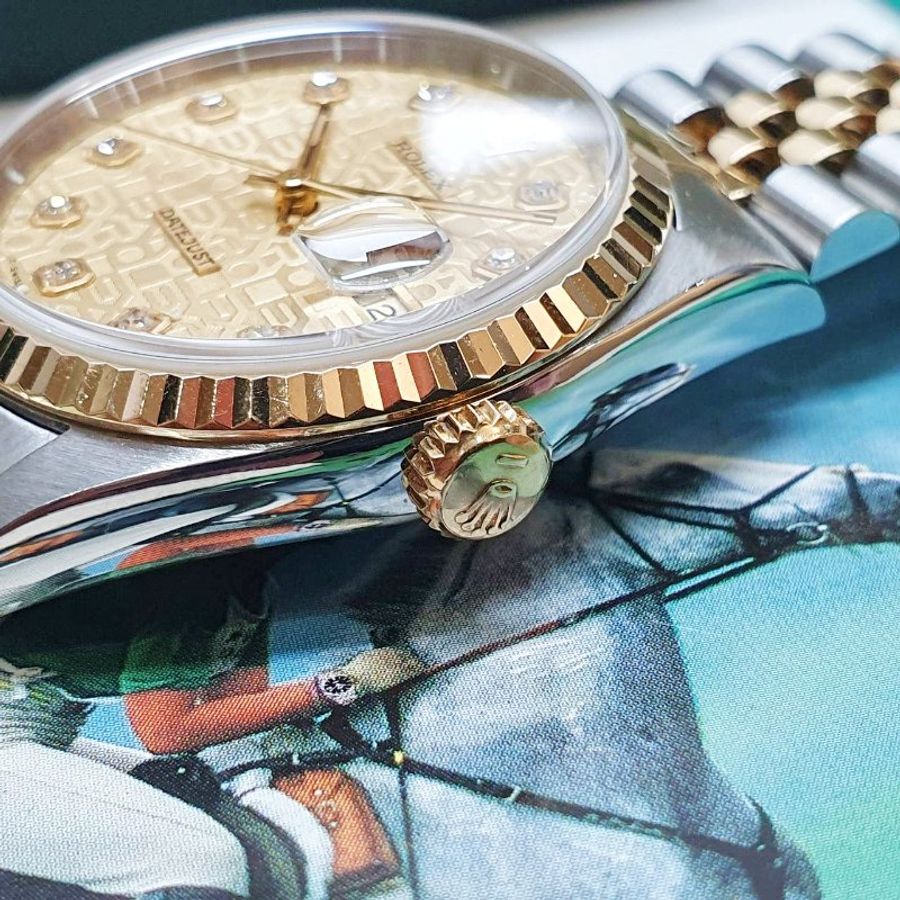 【大眾名錶】ROLEX 勞力士16233 Datejust 蠔式日誌 新包台 金色十鑽紀念面盤 電腦面盤 錶耳無孔 台灣AD 錶徑36mm 大眾名錶G361-6