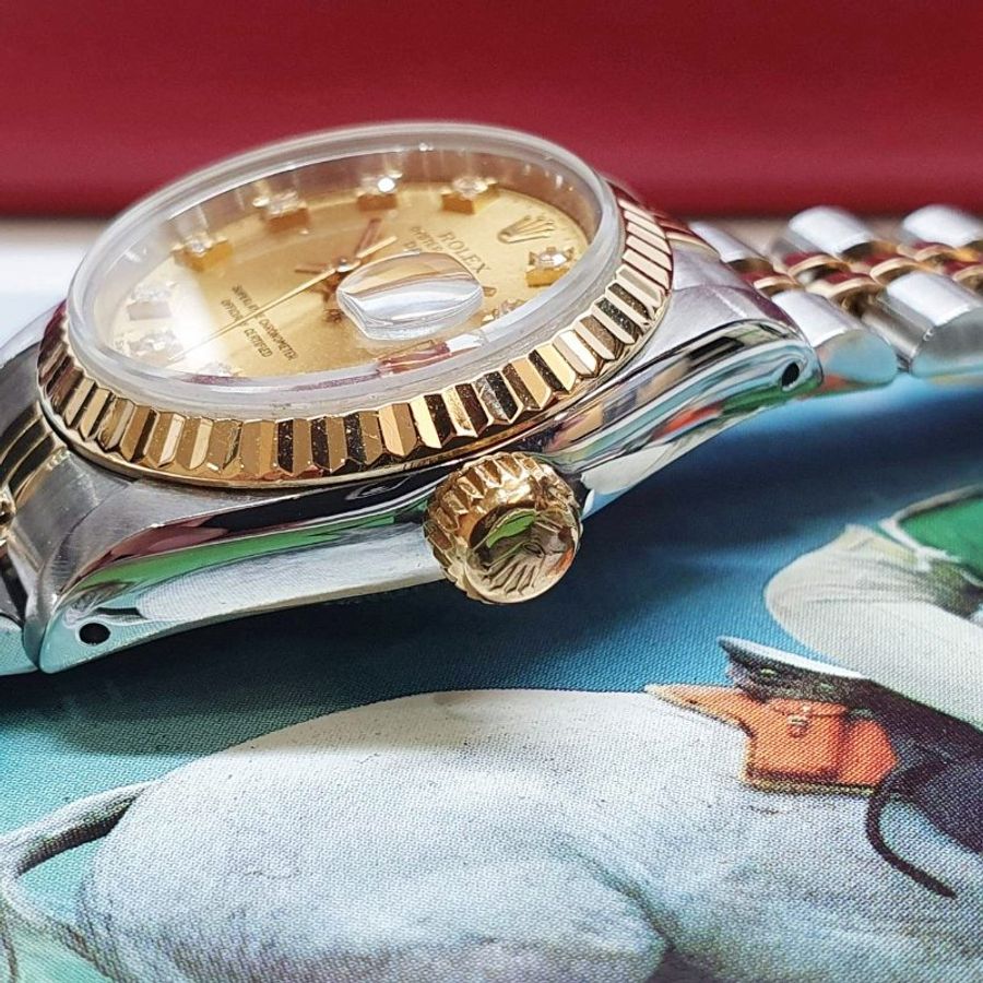 【大眾名錶】ROLEX 勞力士69173 Datejust 蠔式日誌 蠔式女錶 金色十鑽面盤 錶徑26mm 自動上鍊 18K金及不鏽鋼 大眾名錶B1475-8