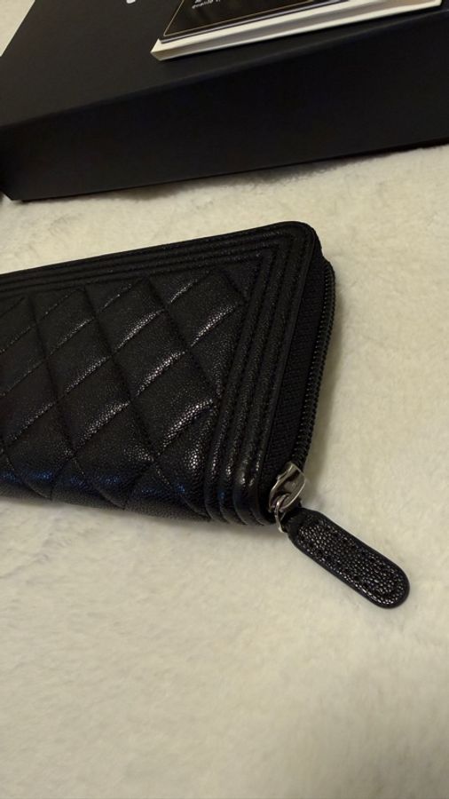 Chanel boy荔枝皮 銀扣長夾 ㄇ字拉鏈款-5