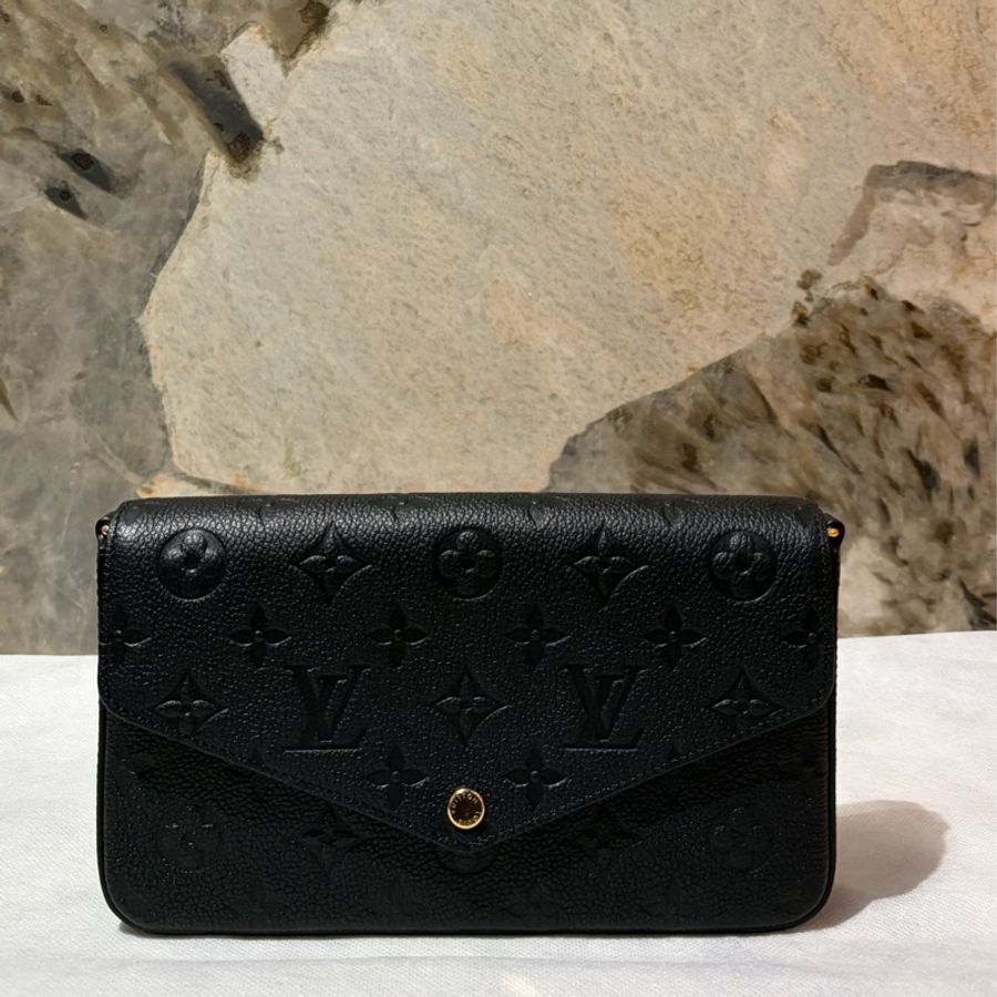 Louis Vuitton 黑牛皮壓紋3合1掀蓋練包WOC-0