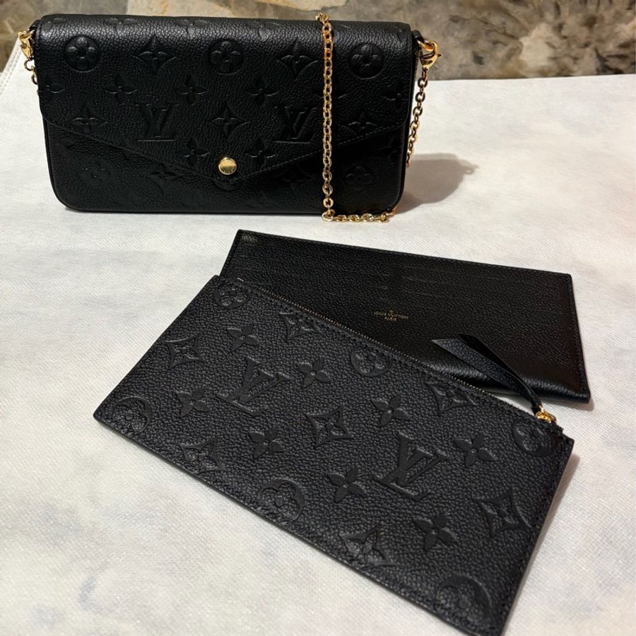 Louis Vuitton 黑牛皮壓紋3合1掀蓋練包WOC-14