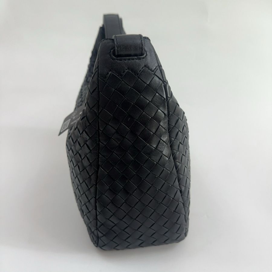 Bottega Veneta 葆蝶家 黑色編織hobo單肩斜挎包,肩帶可以調節男女同款-2