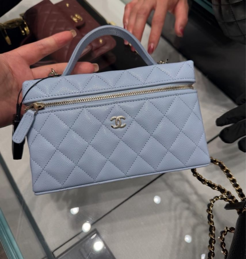 Chanel 香奈兒 26a lp 飯盒 淡藍色 荔枝皮 金扣 26年7月購證-1