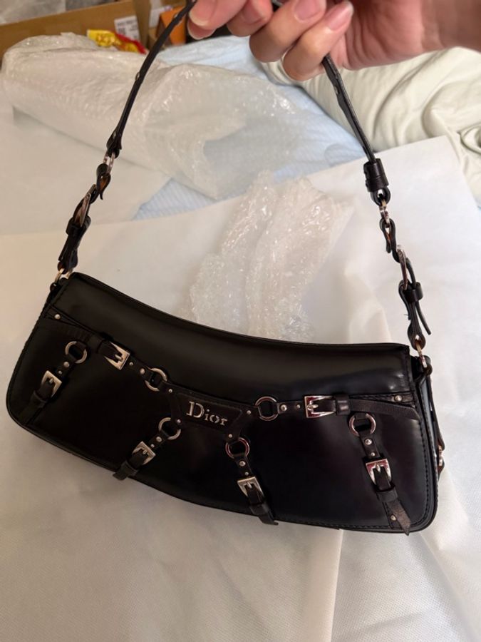 🌟稀有vintage Dior bondage 亮面牛皮肩背包-2