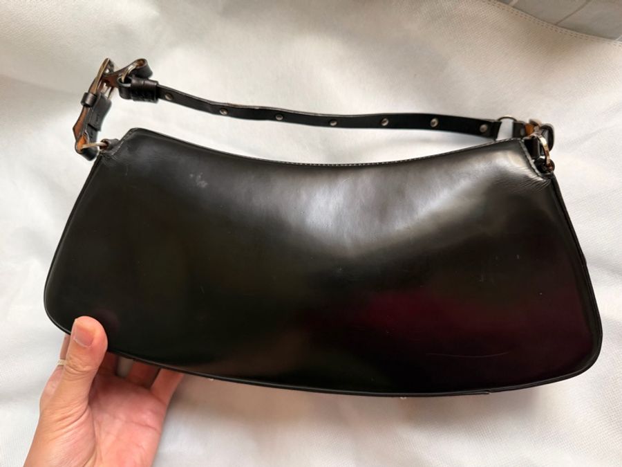 🌟稀有vintage Dior bondage 亮面牛皮肩背包-4