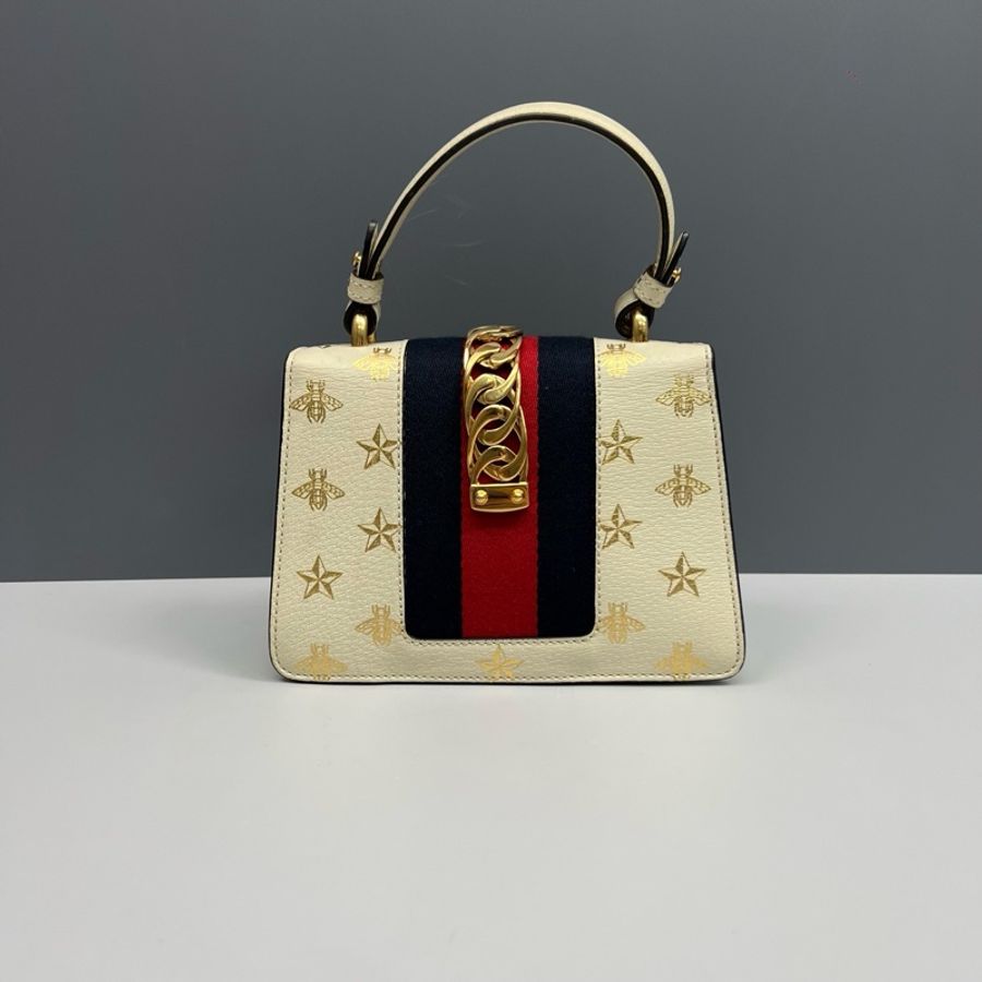 Gucci古馳 白色燙金蜜蜂Sylvie塞爾維亞手提斜挎包-1