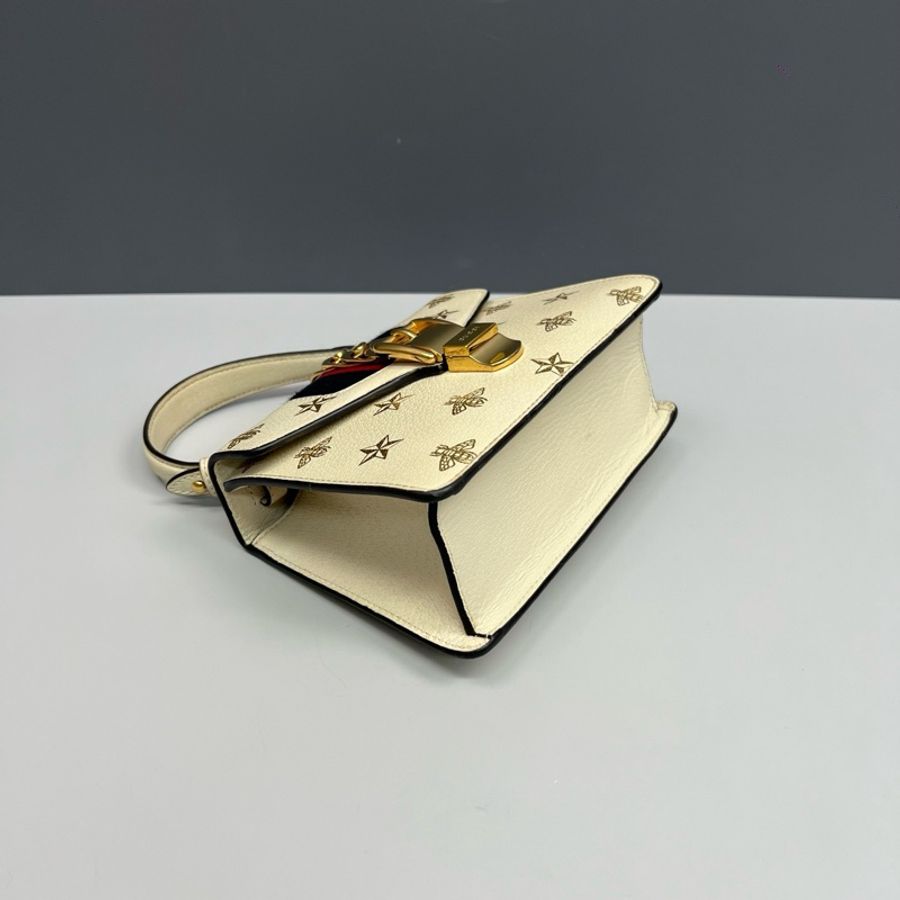 Gucci古馳 白色燙金蜜蜂Sylvie塞爾維亞手提斜挎包-2