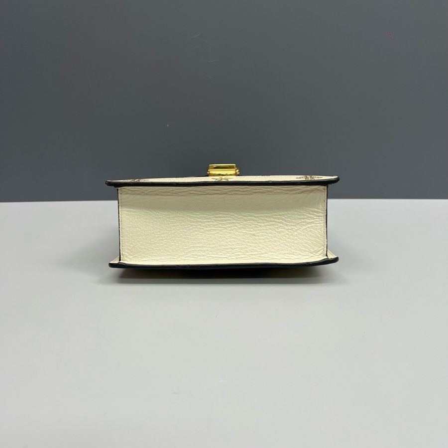 Gucci古馳 白色燙金蜜蜂Sylvie塞爾維亞手提斜挎包-4