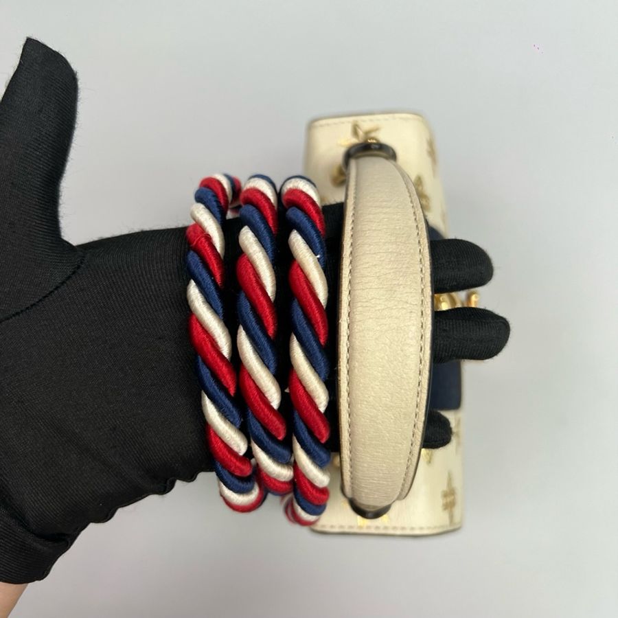 Gucci古馳 白色燙金蜜蜂Sylvie塞爾維亞手提斜挎包-8