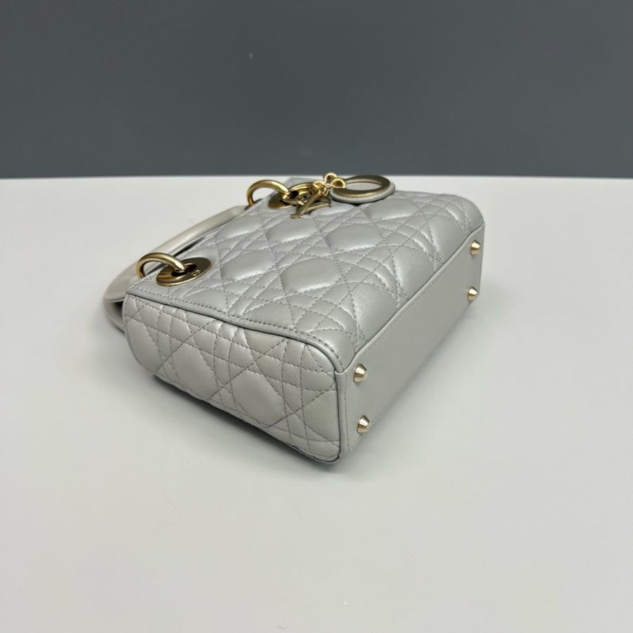 Dior迪奧 珠光銀灰色三格戴妃包 97新-2