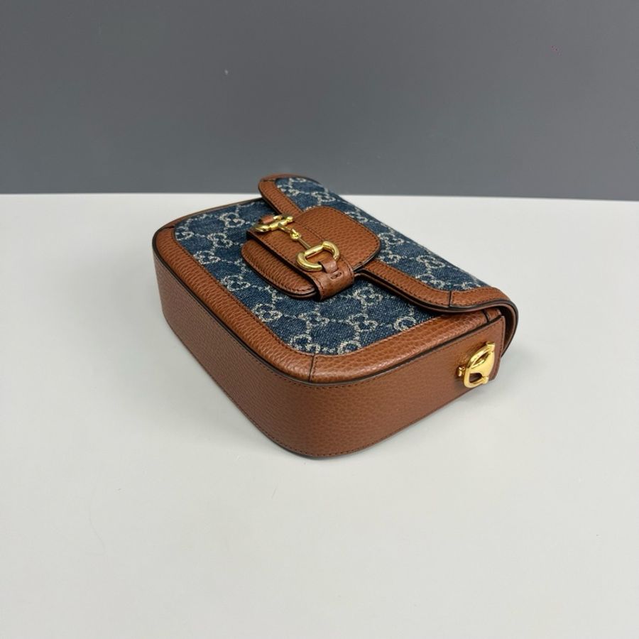 Gucci古馳 丹寧牛仔Horsebit 1955系列迷你斜挎包-3