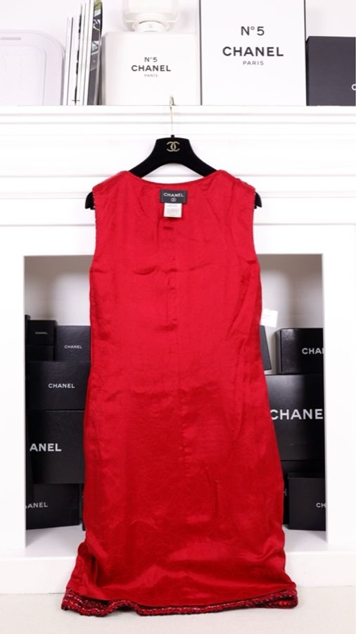 Chanel 01年玫紫色粗花呢腰带两口袋上衣无袖连衣裙套装-6