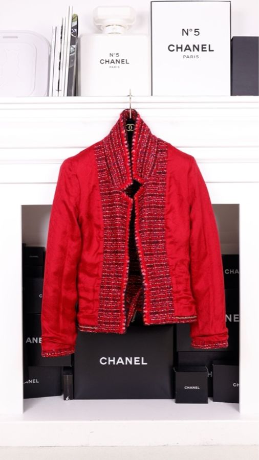 Chanel 01年玫紫色粗花呢腰带两口袋上衣无袖连衣裙套装-8
