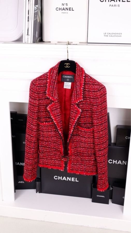 Chanel 01年玫紫色粗花呢腰带两口袋上衣无袖连衣裙套装-9