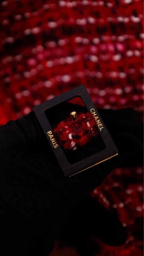 Chanel 01年玫紫色粗花呢腰带两口袋上衣无袖连衣裙套装-13