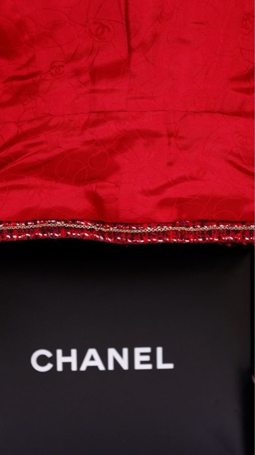 Chanel 01年玫紫色粗花呢腰带两口袋上衣无袖连衣裙套装-38