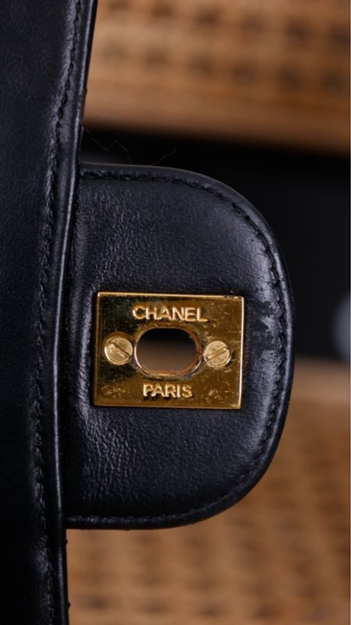Chanel 4开黑金漆皮书包扣双子星cf中号单肩包-24