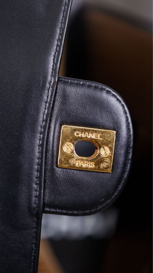 Chanel 4开黑金漆皮书包扣双子星cf中号单肩包-34