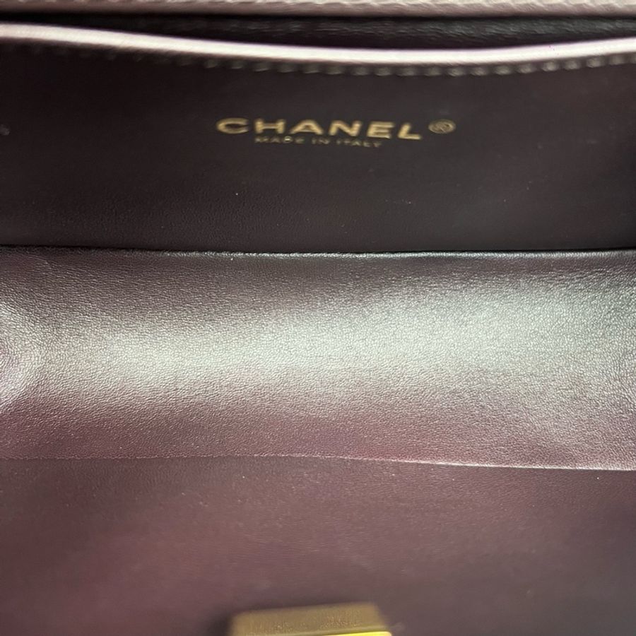 Chanel香奈兒 絳紫色全皮金扣中號Leboy鏈條包 芯片款-7