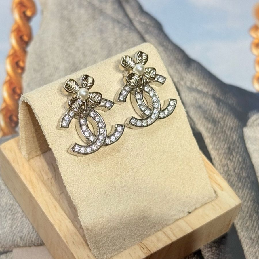 Chanel 香奈兒 鑲嵌設計 耳環 金色-0