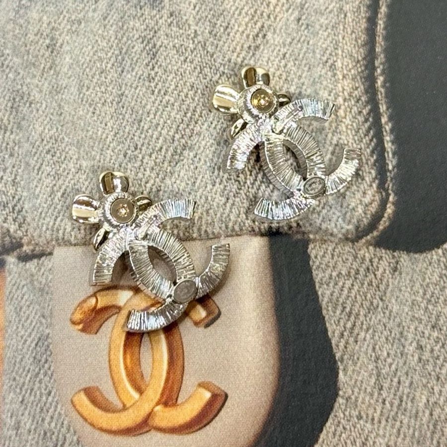 Chanel 香奈兒 鑲嵌設計 耳環 金色-4
