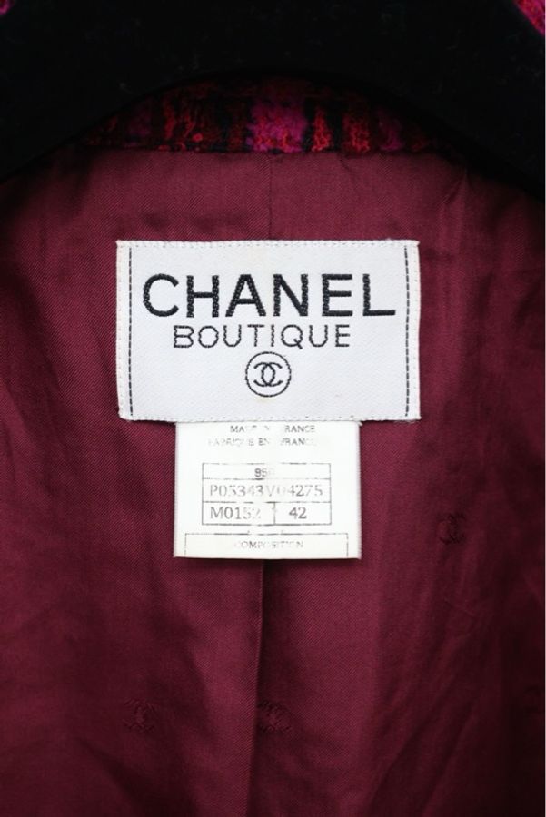 Chanel 95年玫红格纹金扣收腰大衣-23