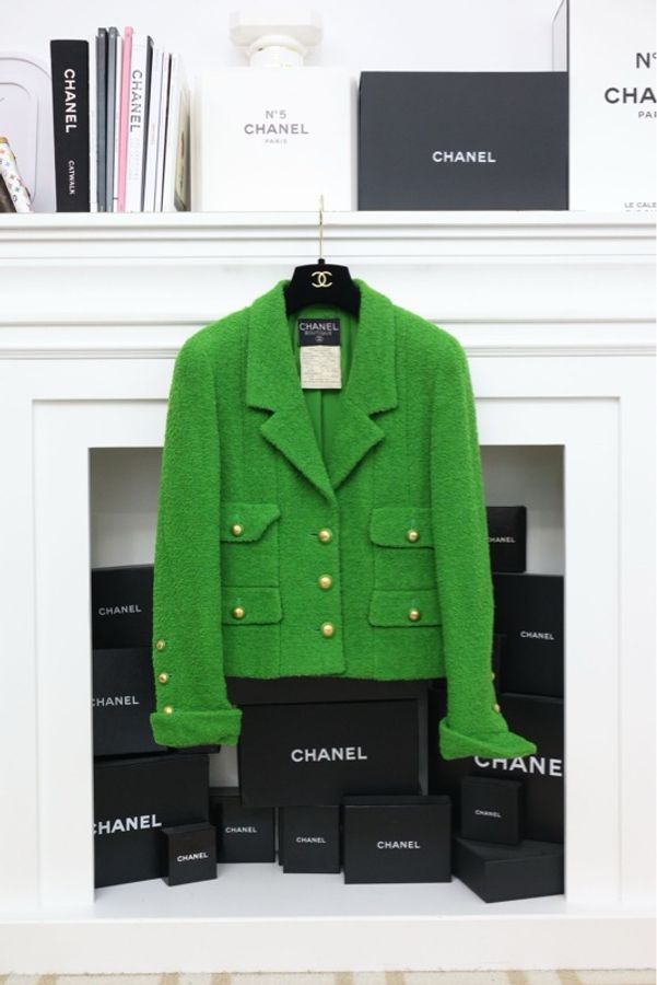 Chanel93年草绿色金扣四口袋外套-0