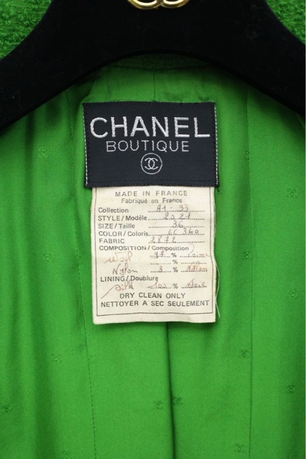 Chanel93年草绿色金扣四口袋外套-15