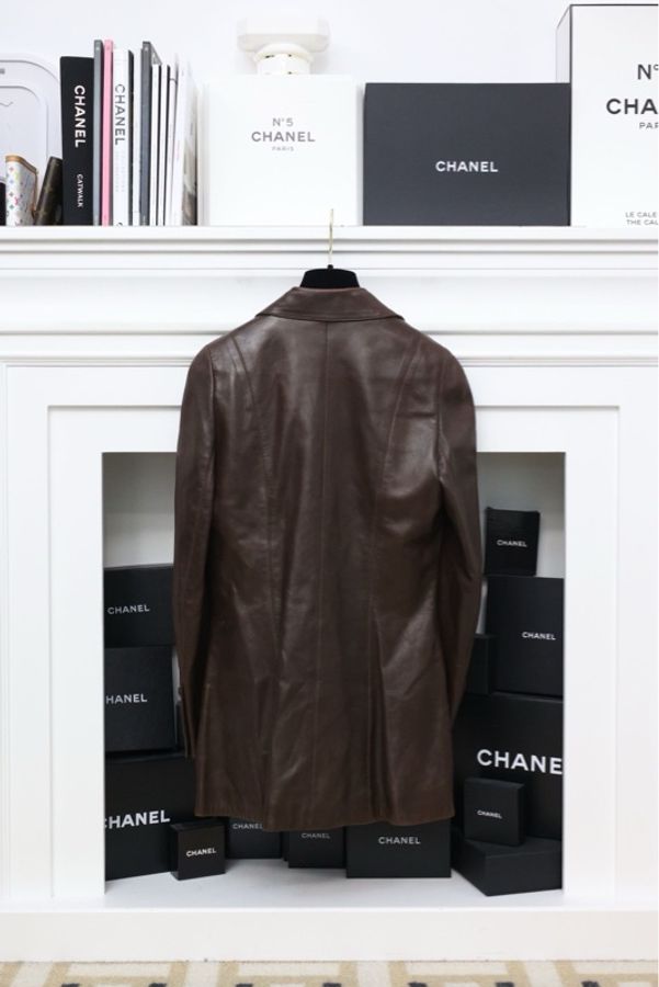 Chanel 94年棕色一粒扣皮衣外套-1
