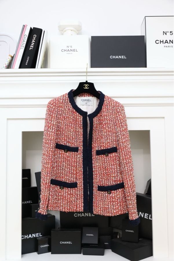 Chanel 95年红蓝粗花呢四口袋外套-0