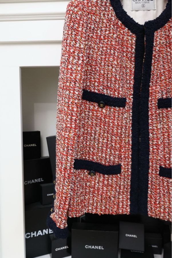 Chanel 95年红蓝粗花呢四口袋外套-9