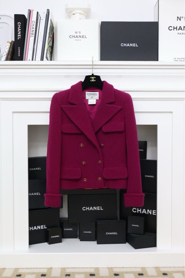 Chanel 95年梅子色金扣四口袋外套-0