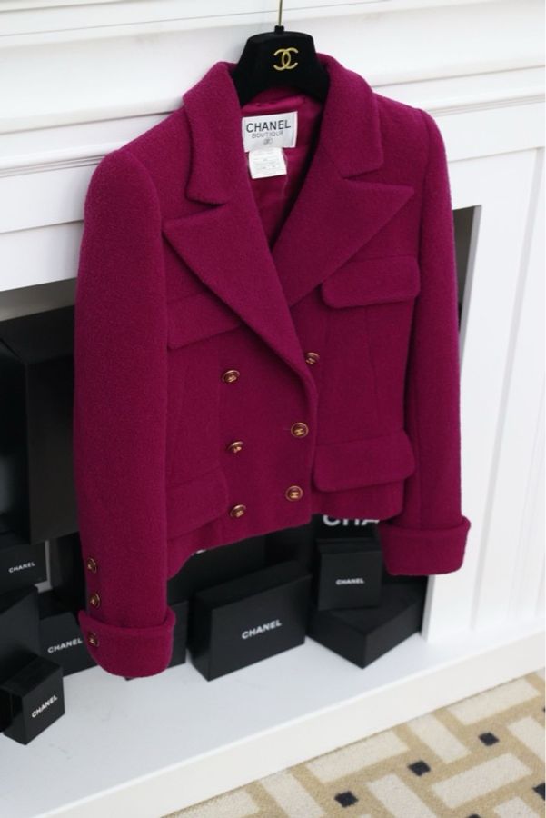 Chanel 95年梅子色金扣四口袋外套-3