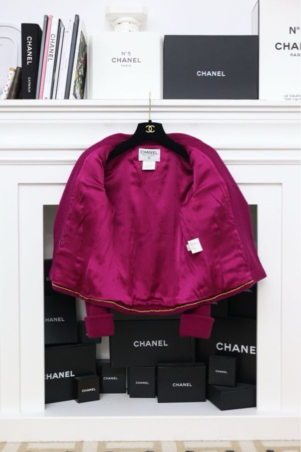 Chanel 95年梅子色金扣四口袋外套-4
