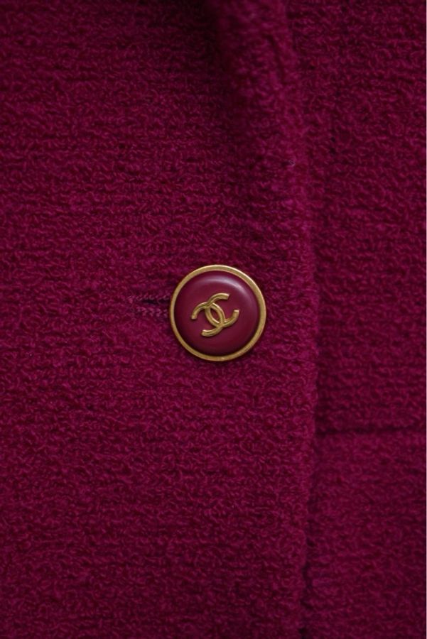 Chanel 95年梅子色金扣四口袋外套-13