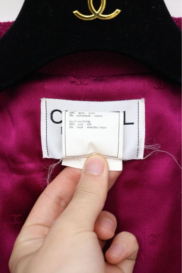 Chanel 95年梅子色金扣四口袋外套-15