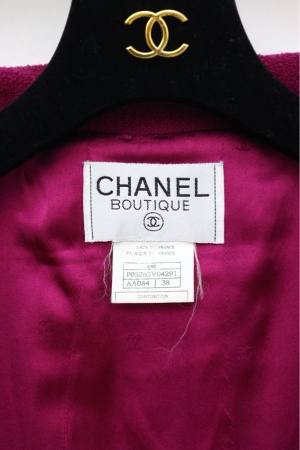 Chanel 95年梅子色金扣四口袋外套-17