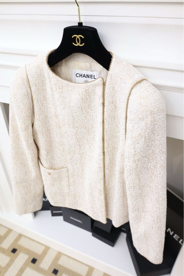 Chanel 01年金丝雪花链条滚边外套-2