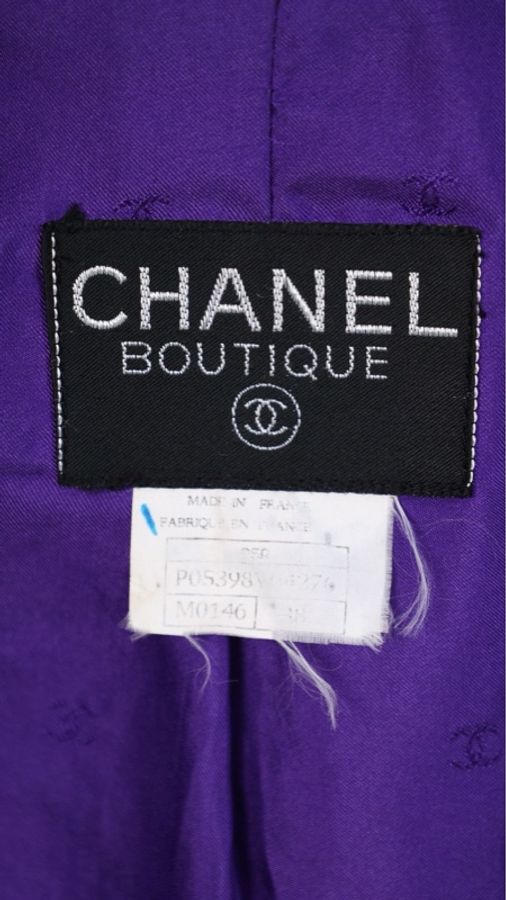 Chanel 95年紫红色格纹花边滚边上衣外套-22