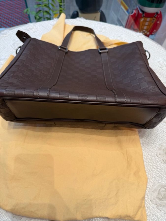 Louis Vuitton 路易威登 咖啡色全皮棋盤格托特包商務包公文包 電腦包尺寸:36×35-1