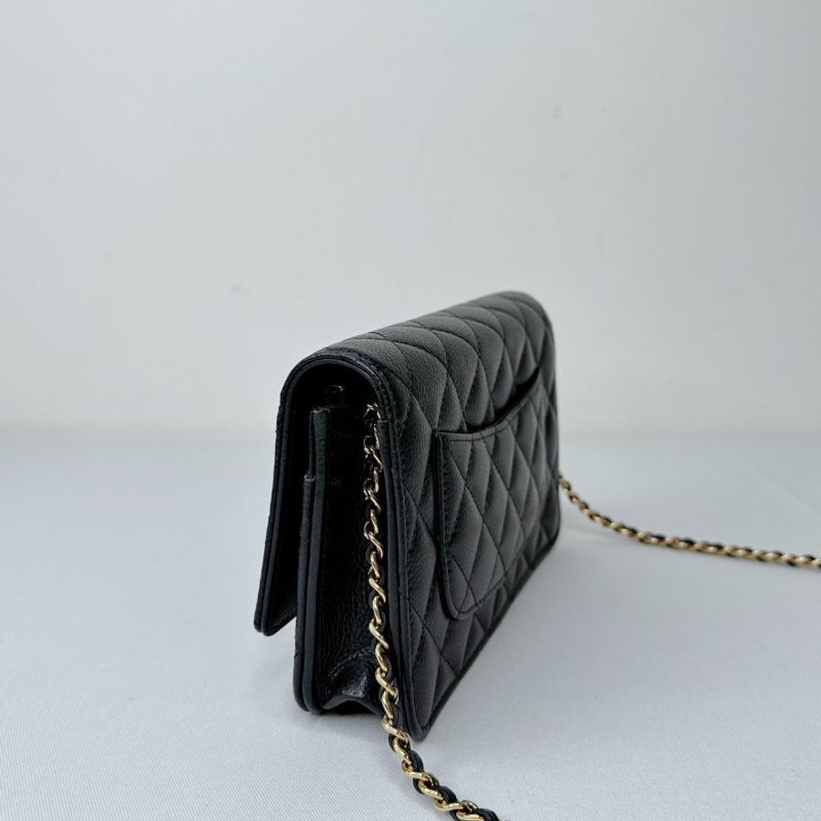 CHANEL 黑金荔枝牛woc鏈帶包-5