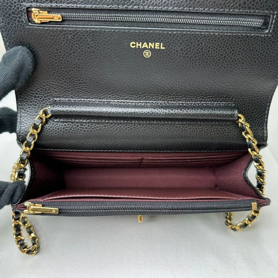 CHANEL 黑金荔枝牛woc鏈帶包-7