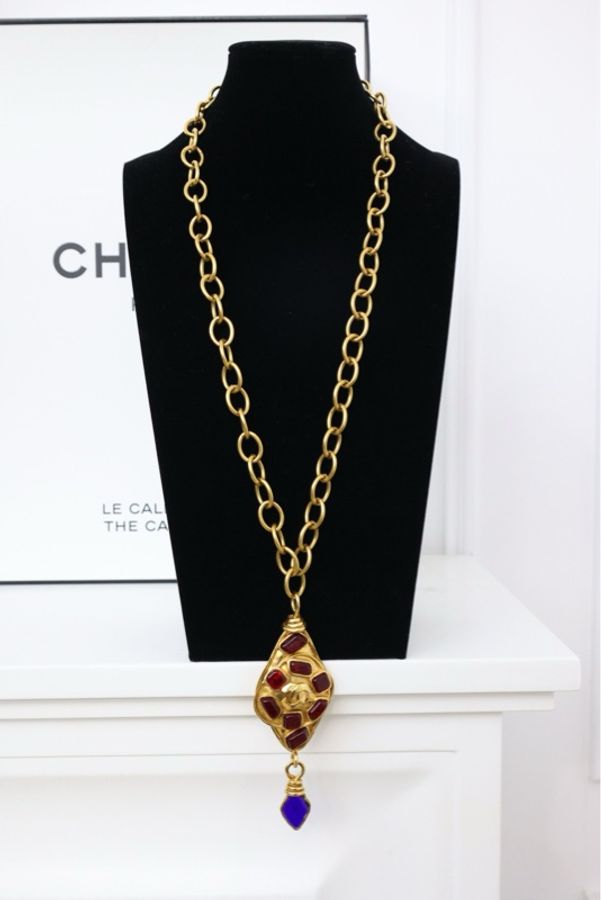 Chanel 95年红蓝琉璃箭头项链-2