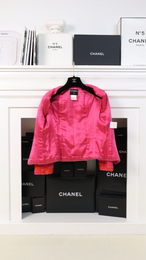 Chanel 01年玫红色条纹圆领两口袋外套FR38 23/12-4