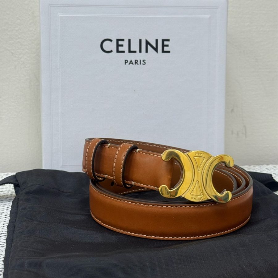 Celine經典棕色凱旋門皮帶-0