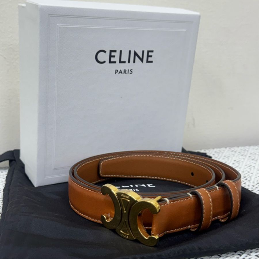 Celine經典棕色凱旋門皮帶-1