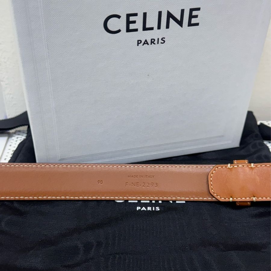 Celine經典棕色凱旋門皮帶-9