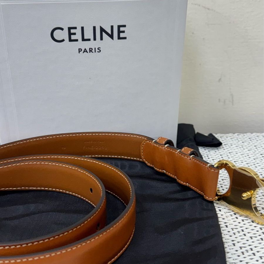 Celine經典棕色凱旋門皮帶-10